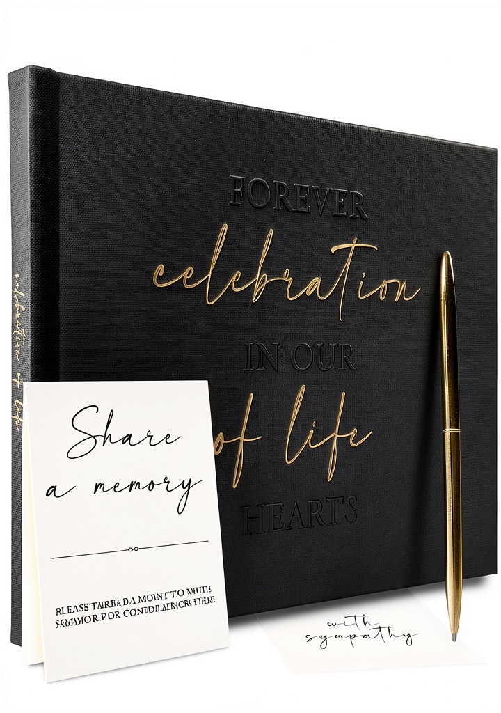 Elegant funeral guest book with photo pages