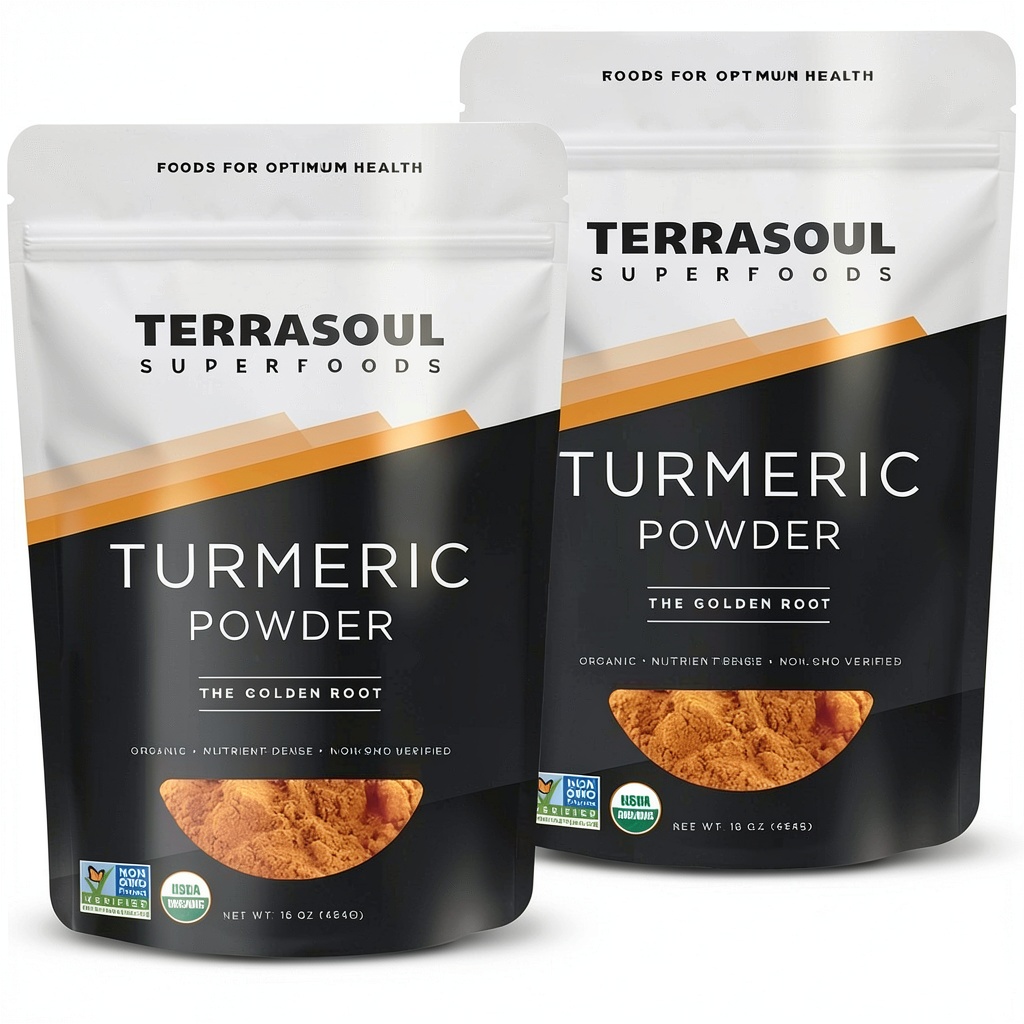 'Terrasoul Superfoods Turmeric Powder in kitchen setting'