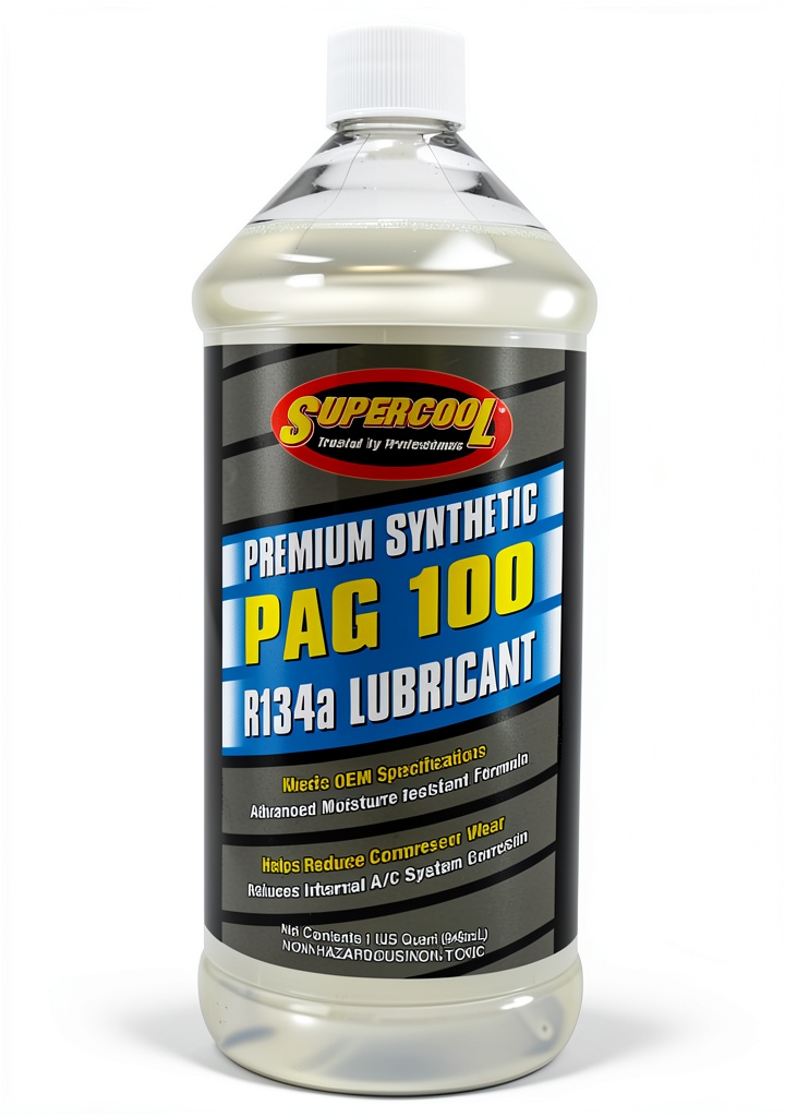 Technician pouring TSI Supercool PAG oil into a truck A/C system